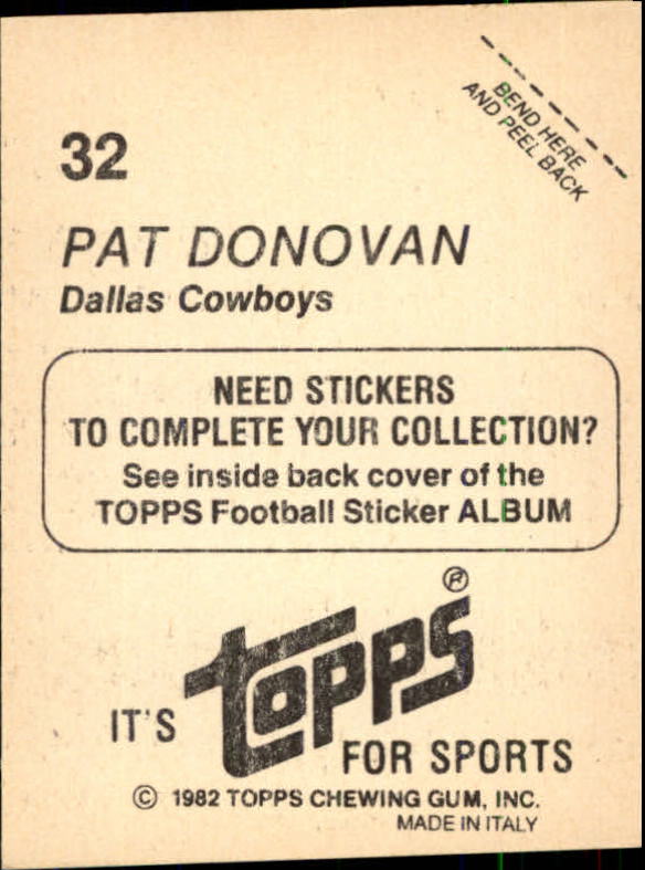 1982 Topps Stickers #32 Pat Donovan back image