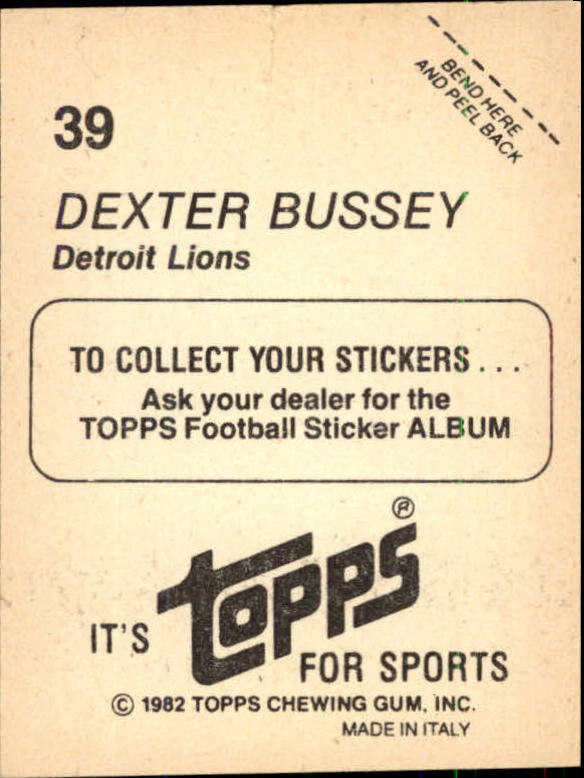 1982 Topps Stickers #39 Dexter Bussey back image