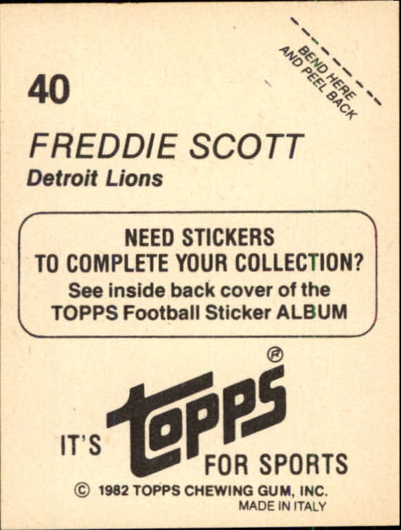 1982 Topps Stickers #40 Freddie Scott back image