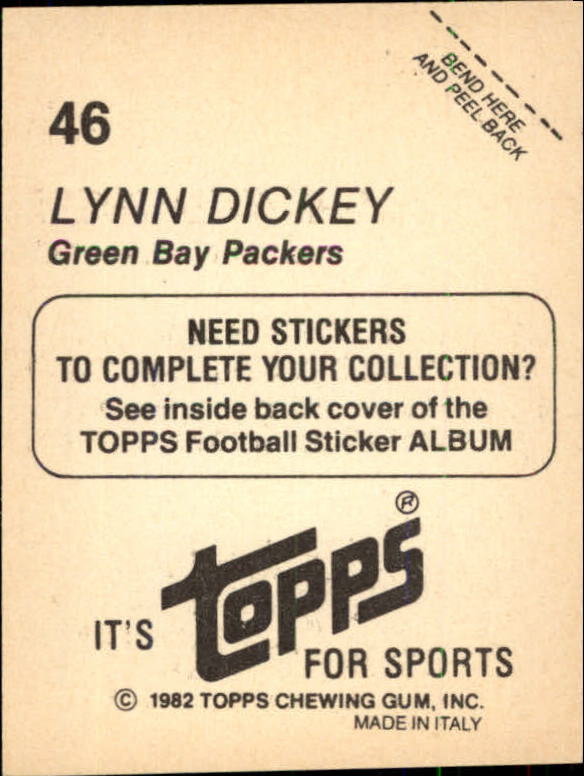 1982 Topps Stickers #46 Lynn Dickey back image