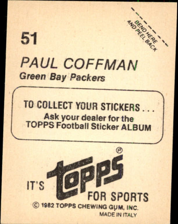 1982 Topps Stickers #51 Paul Coffman back image