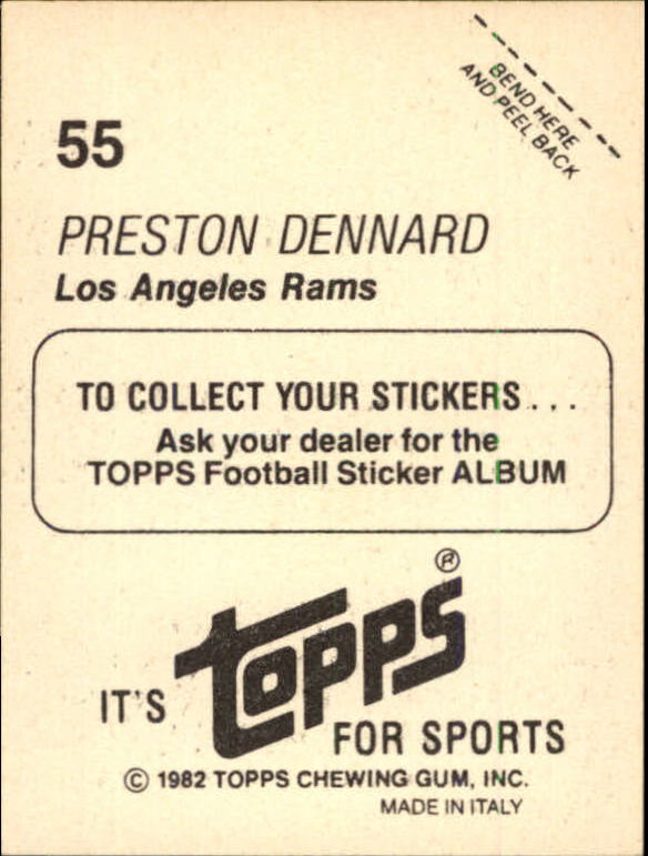 1982 Topps Stickers #55 Preston Dennard back image