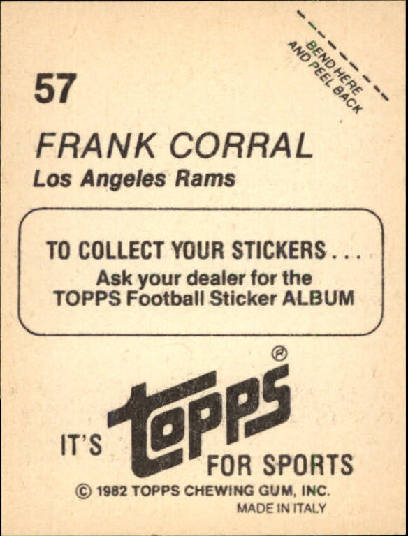 1982 Topps Stickers #57 Frank Corral back image