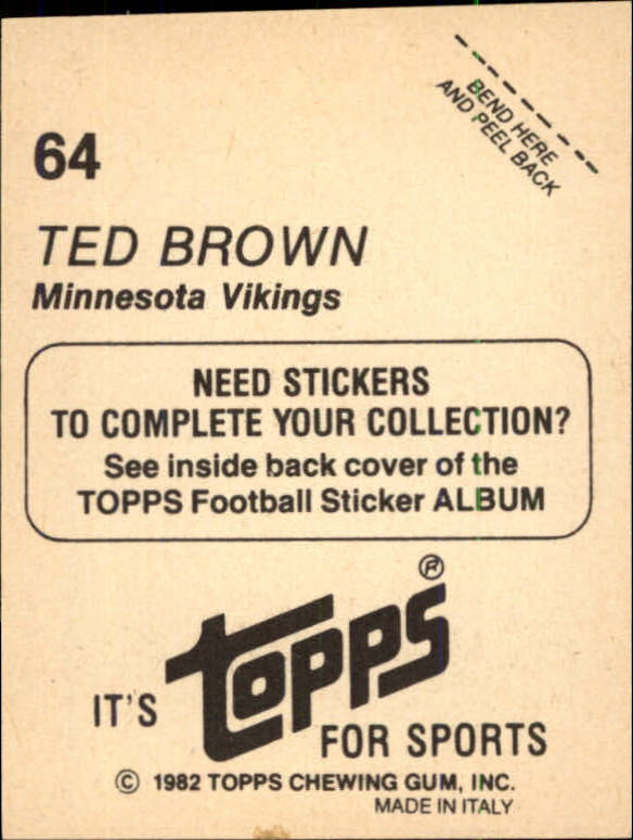 1982 Topps Stickers #64 Ted Brown back image