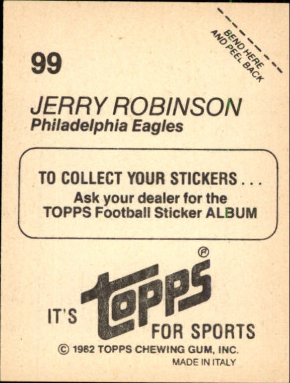 1982 Topps Stickers #99 Jerry Robinson back image
