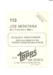 1982 Topps Stickers #113 Joe Montana back image