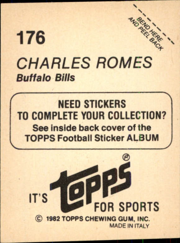 1982 Topps Stickers #176 Charles Romes back image