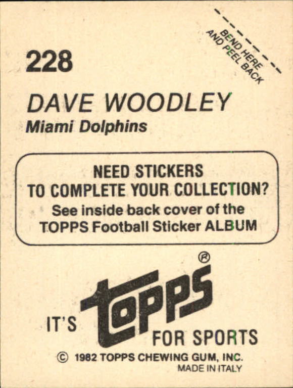 1982 Topps Stickers #228 David Woodley back image
