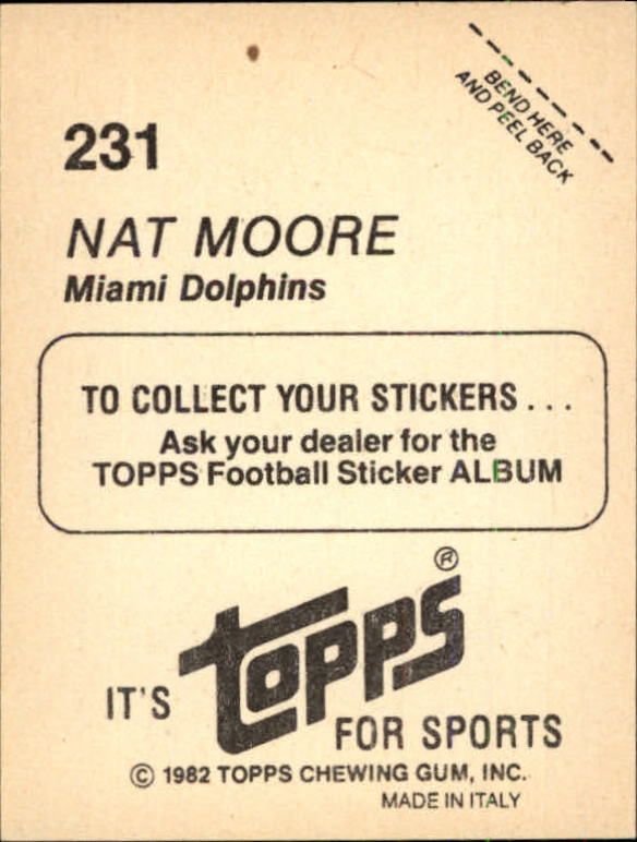 1982 Topps Stickers #231 Nat Moore back image
