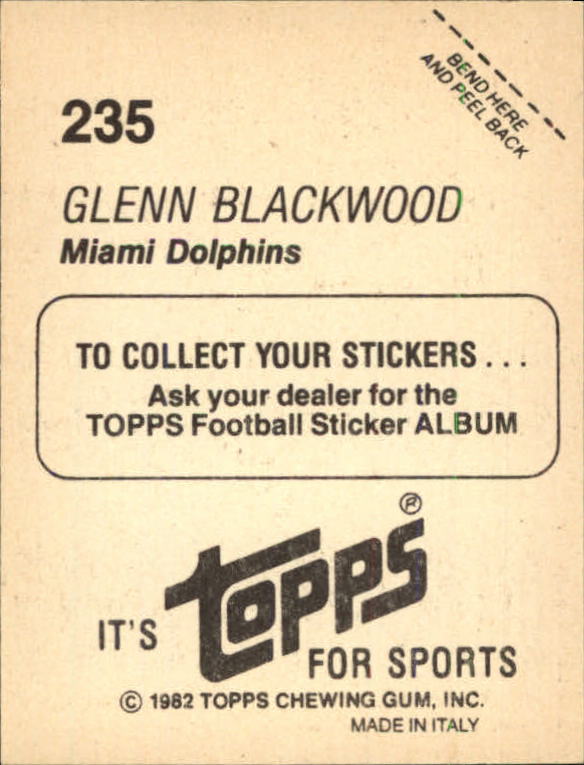 1982 Topps Stickers #235 Glenn Blackwood back image