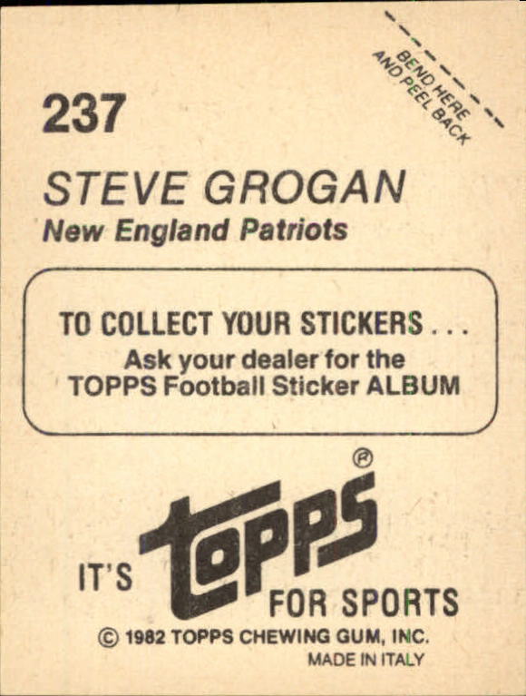 1982 Topps Stickers #237 Steve Grogan back image