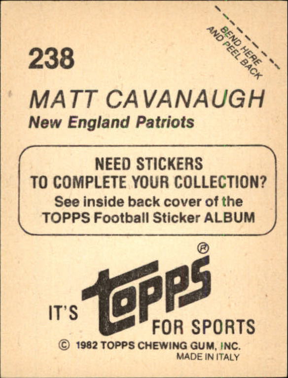 1982 Topps Stickers #238 Matt Cavanaugh back image
