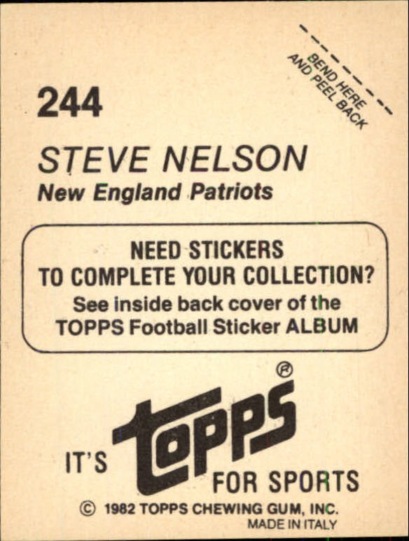 1982 Topps Stickers #244 Steve Nelson back image