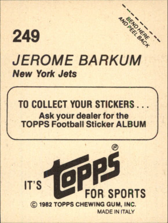 1982 Topps Stickers #249 Jerome Barkum back image