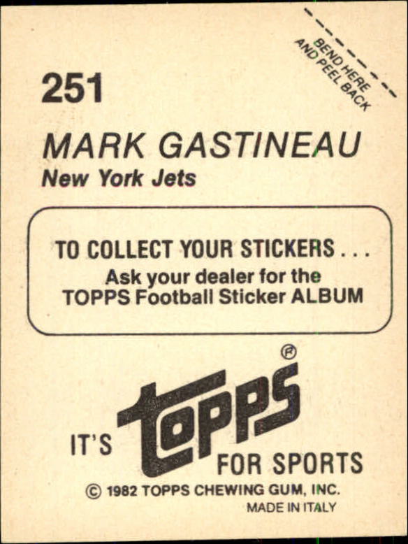 1982 Topps Stickers #251 Mark Gastineau back image