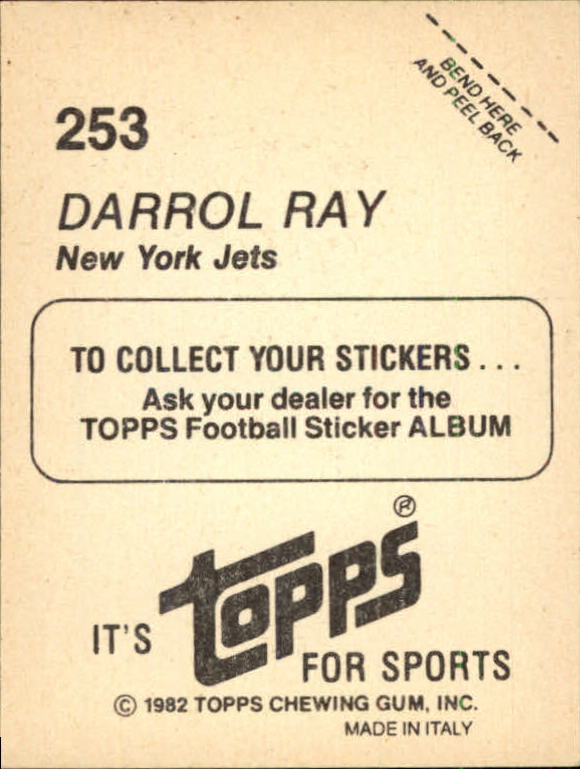 1982 Topps Stickers #253 Darrol Ray back image