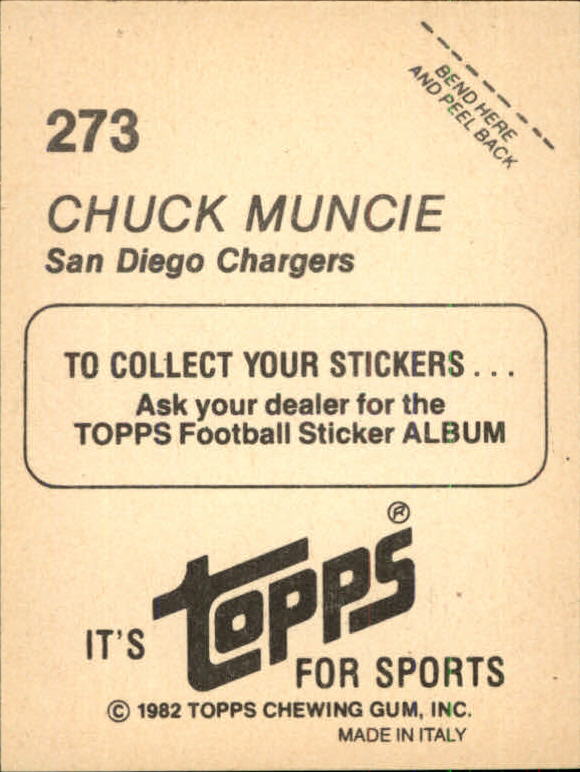 1982 Topps Stickers #273 Chuck Muncie back image