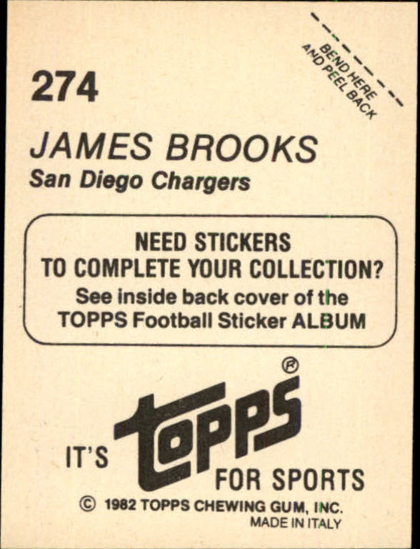 1982 Topps Stickers #274 James Brooks back image
