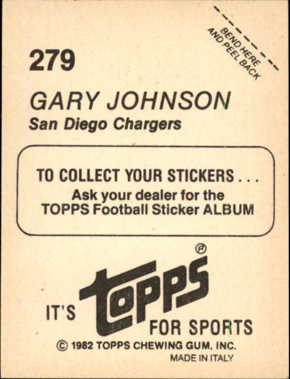 1982 Topps Stickers #279 Gary Johnson back image