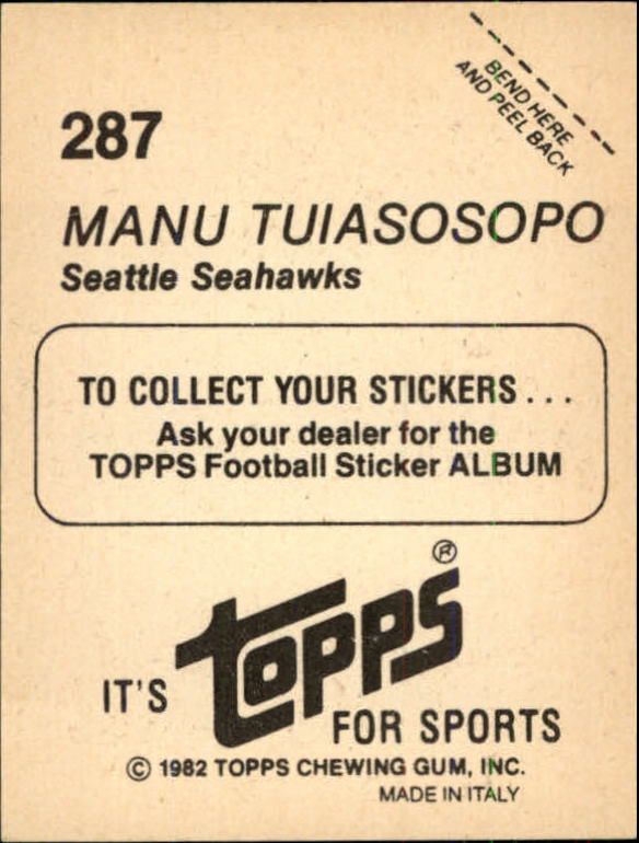 1982 Topps Stickers #287 Manu Tuiasosopo back image