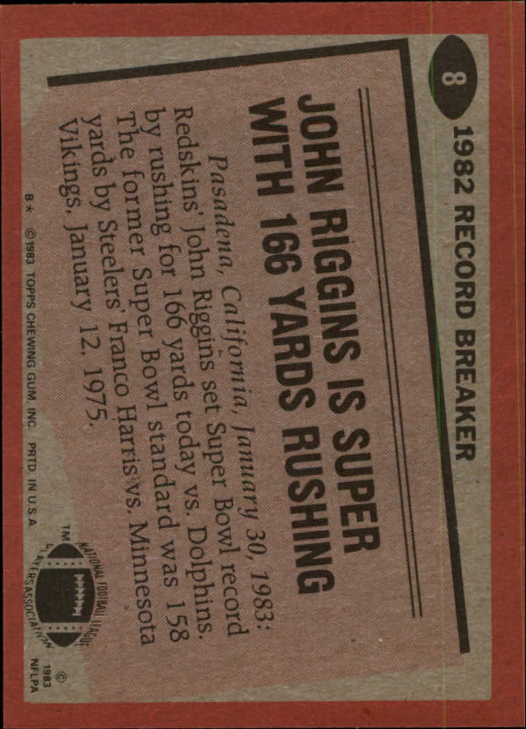 1983 Topps #8 John Riggins RB/Most Yards Rushing:/Super Bowl Game back image
