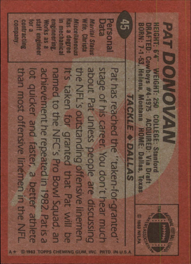 1983 Topps #45 Pat Donovan back image