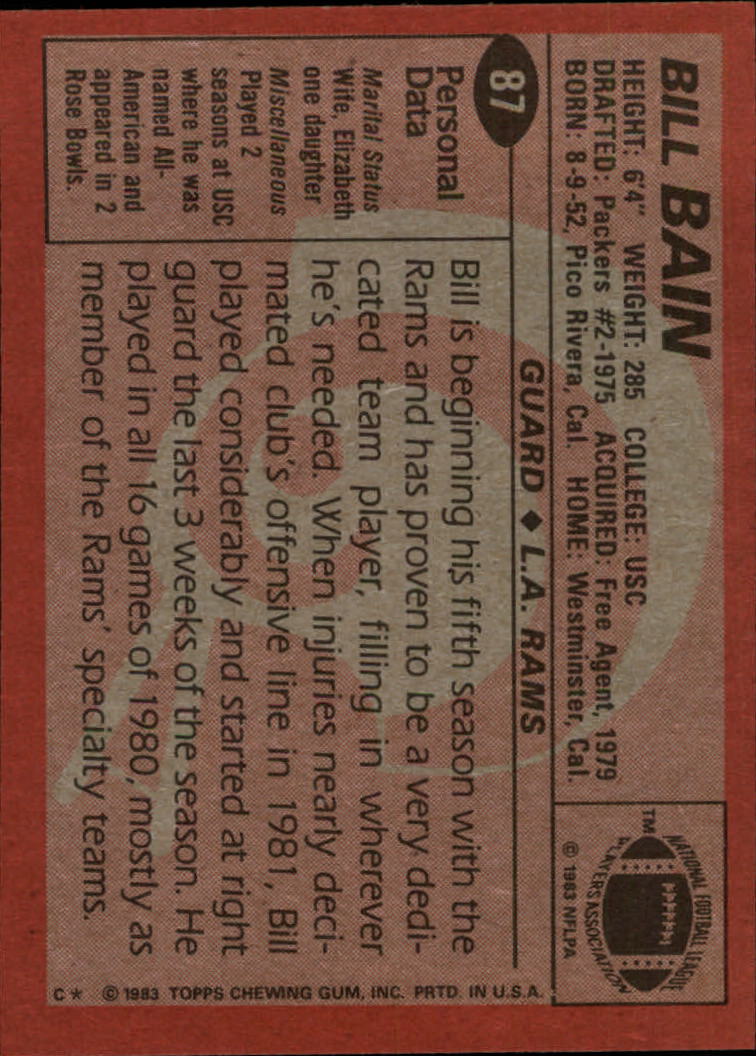 1983 Topps #87 Bill Bain DP RC back image