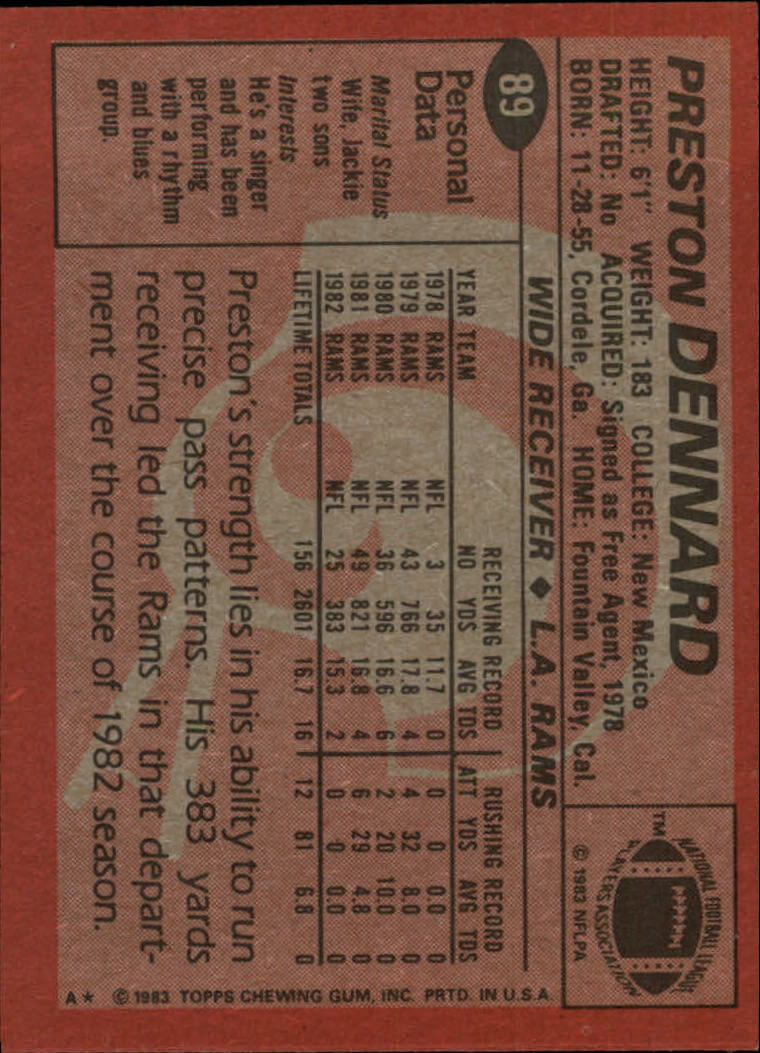 1983 Topps #89 Preston Dennard back image