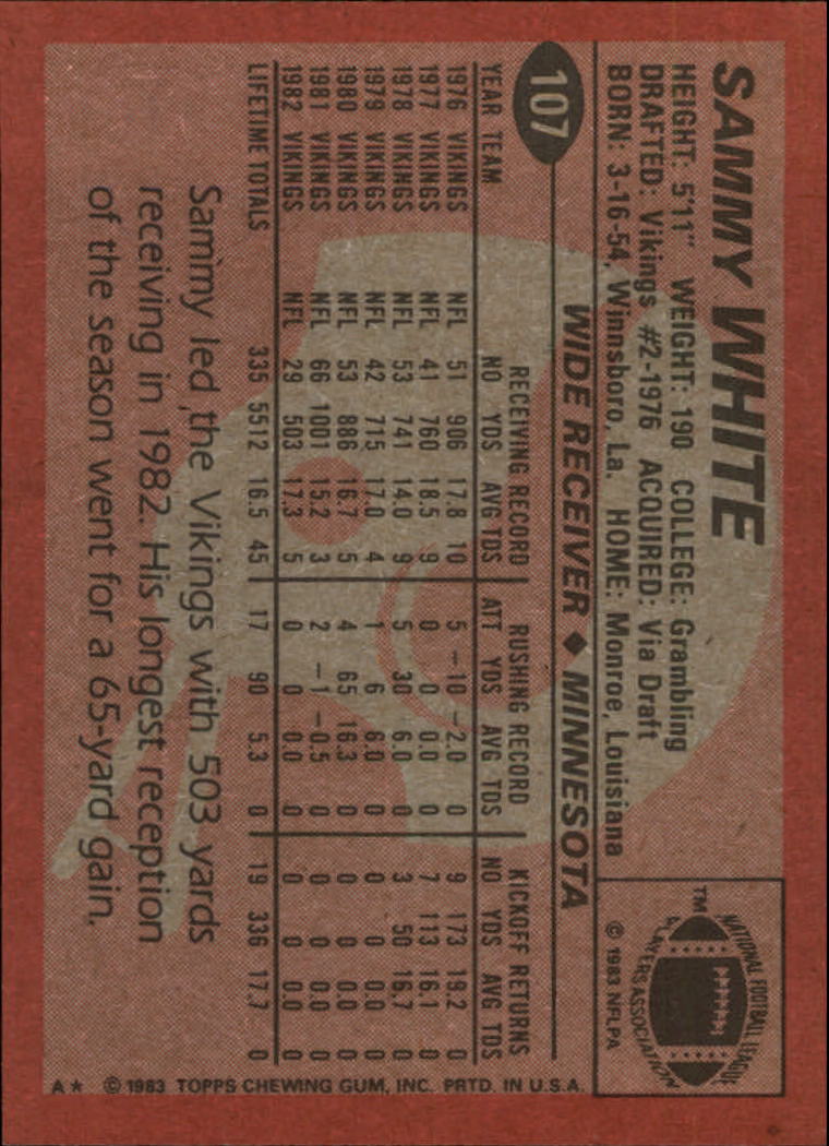1983 Topps #107 Sammie White back image