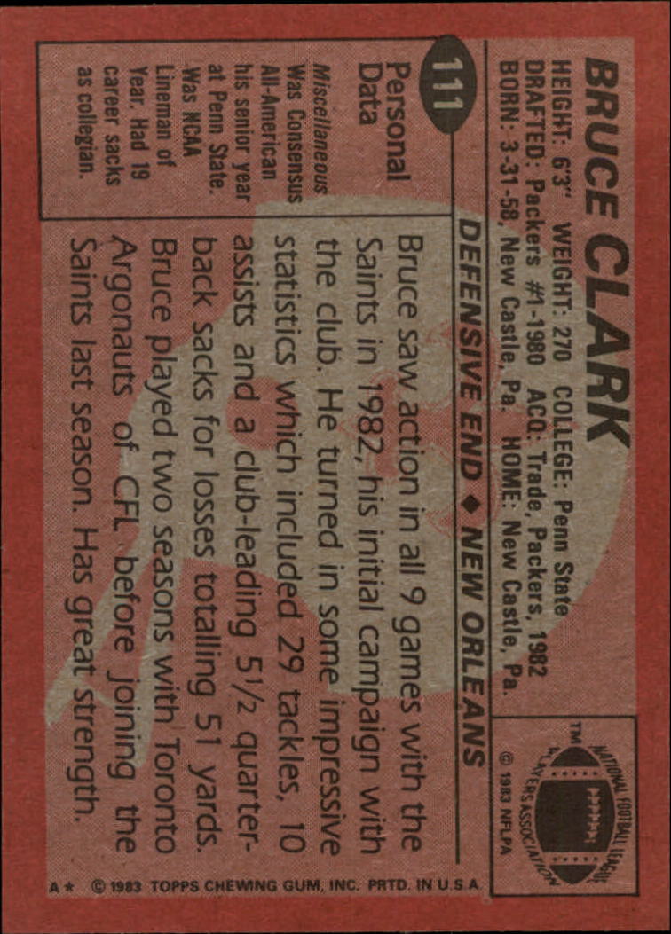 1983 Topps #111 Bruce Clark RC back image