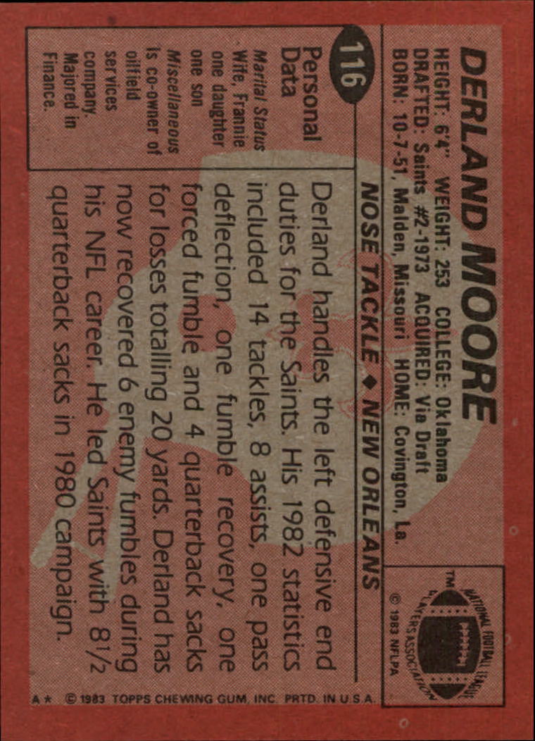1983 Topps #116 Derland Moore back image