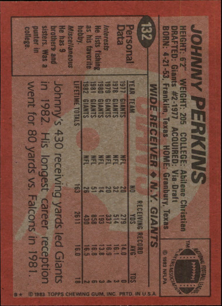 1983 Topps #132 Johnny Perkins back image