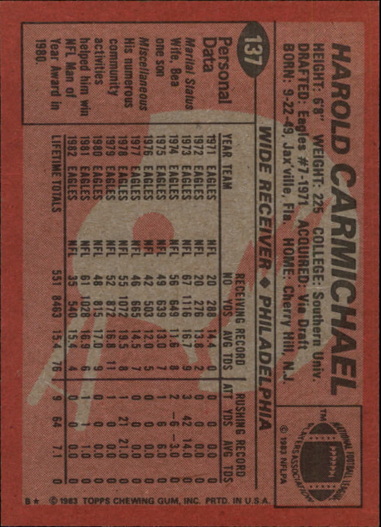 1983 Topps #137 Harold Carmichael back image