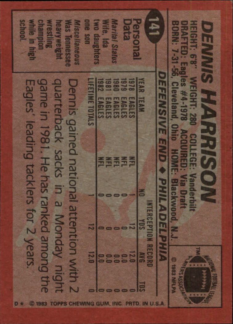 1983 Topps #141 Dennis Harrison DP back image