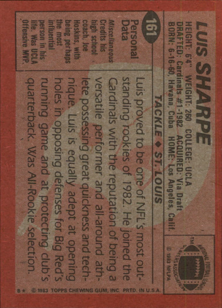 1983 Topps #161 Luis Sharpe RC back image