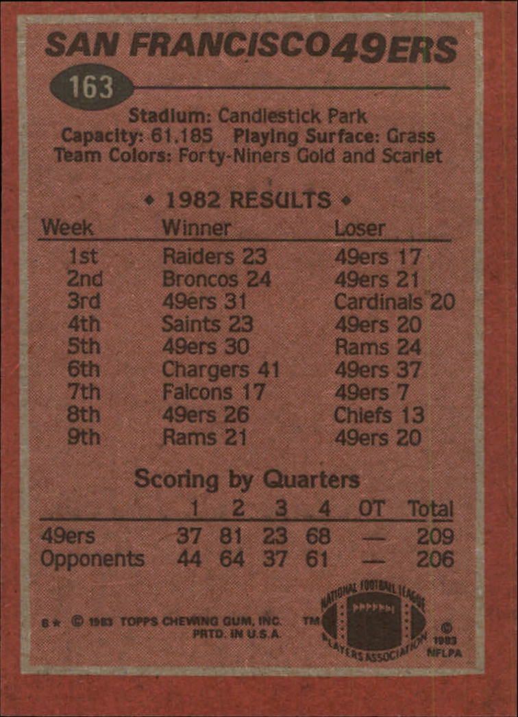 1983 Topps #163 San Francisco 49ers TL/Jeff Moore back image