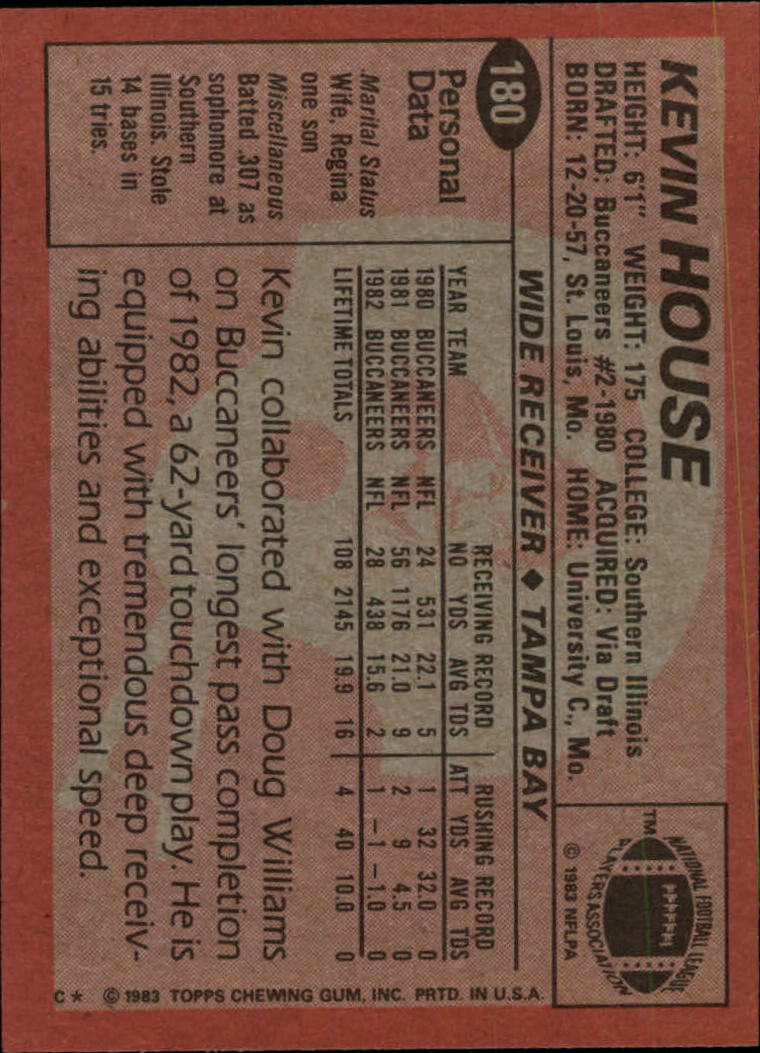 1983 Topps #180 Kevin House DP back image
