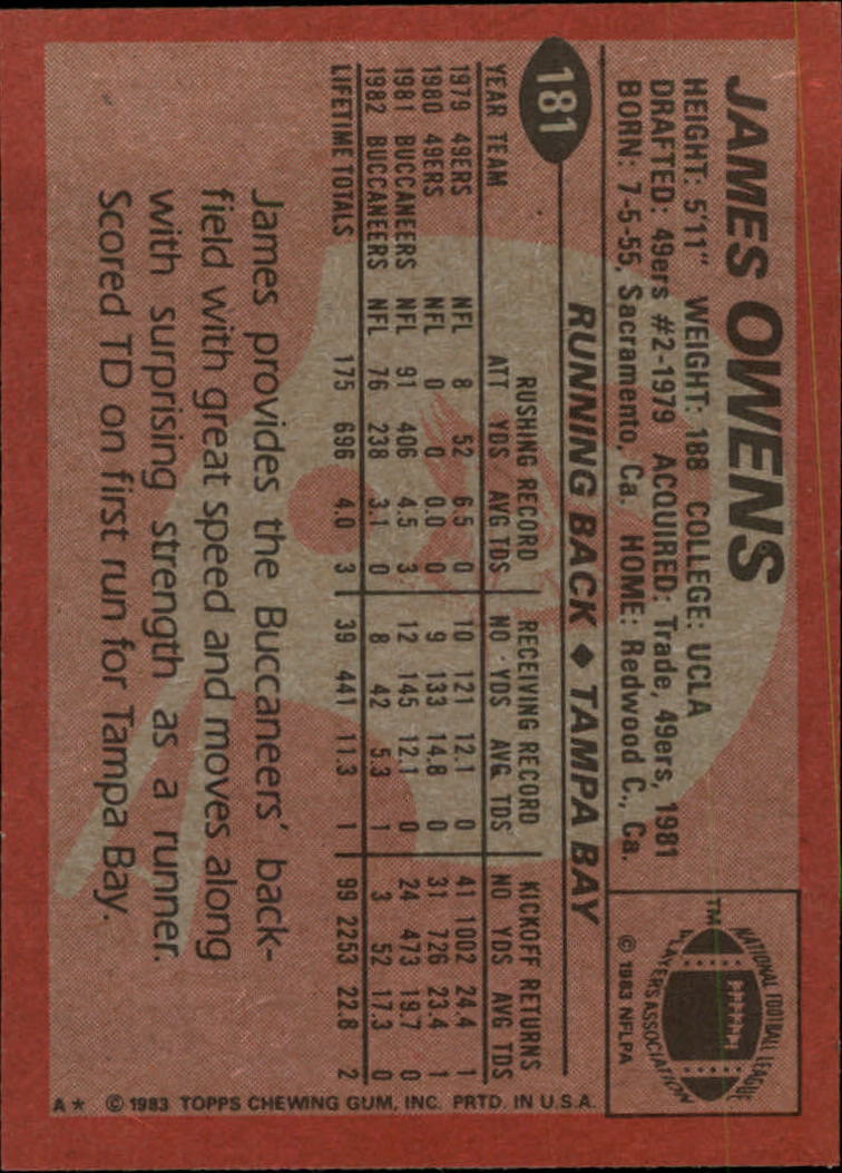 1983 Topps #181 James Owens back image