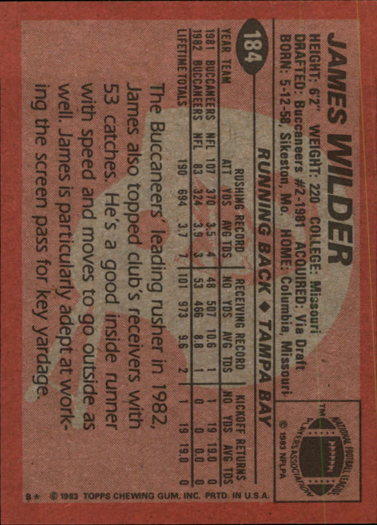 1983 Topps #184 James Wilder back image