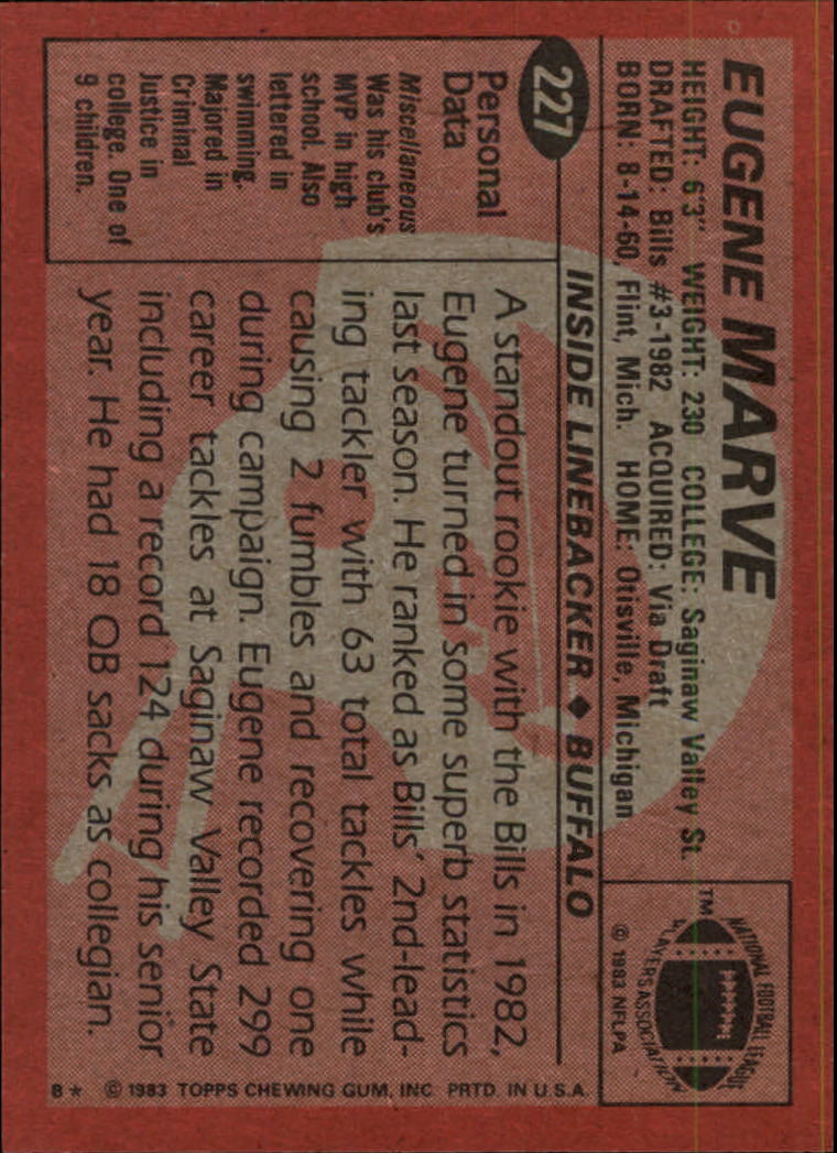 1983 Topps #227 Eugene Marve RC back image