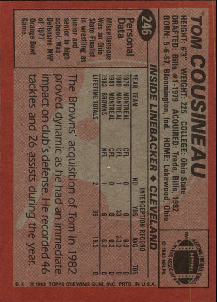 1983 Topps #246 Tom Cousineau DP RC back image