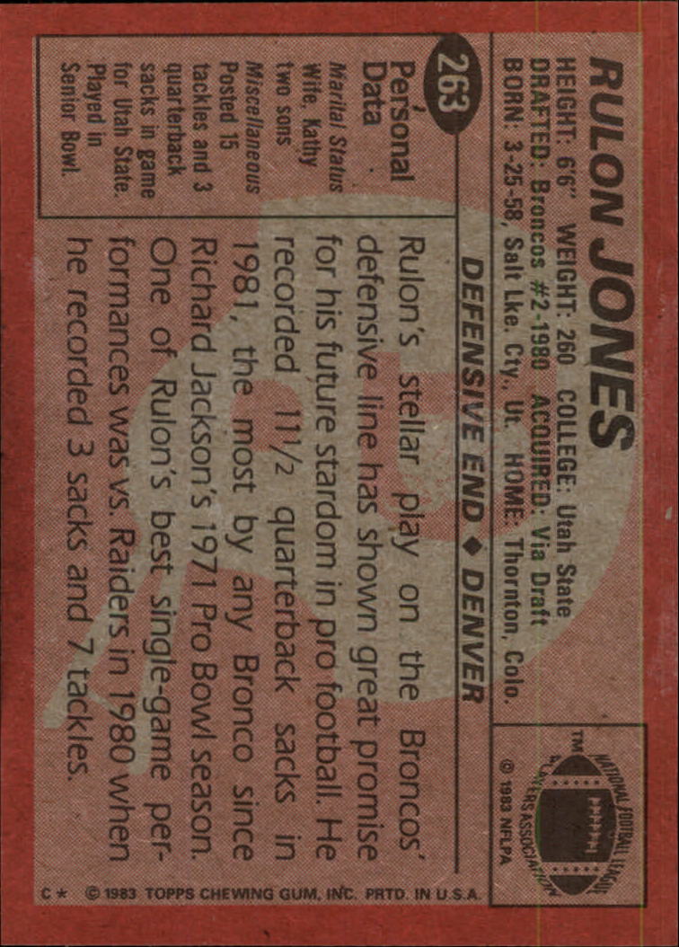1983 Topps #263 Rulon Jones DP RC back image