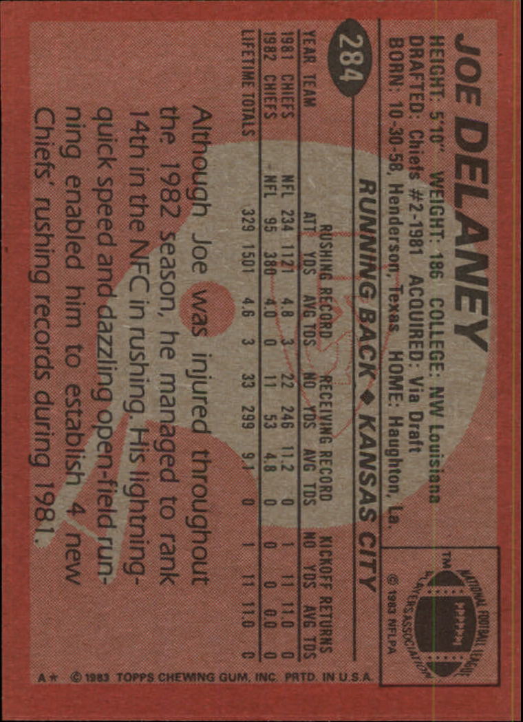 1983 Topps #284 Joe Delaney back image