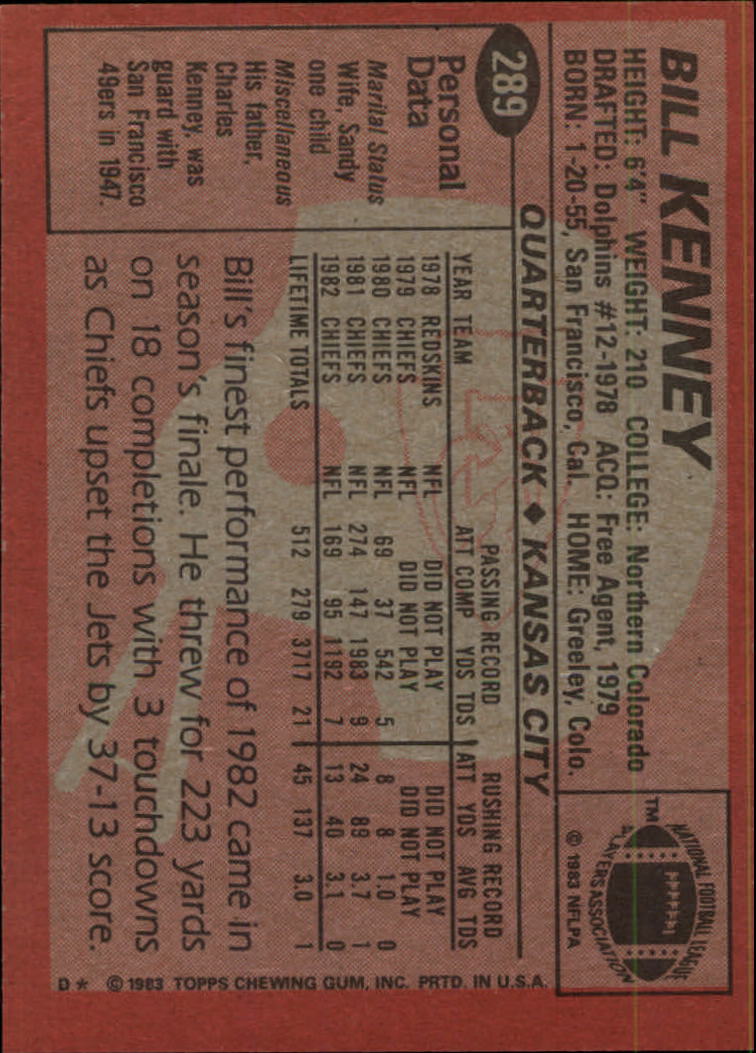 1983 Topps #289 Bill Kenney DP back image
