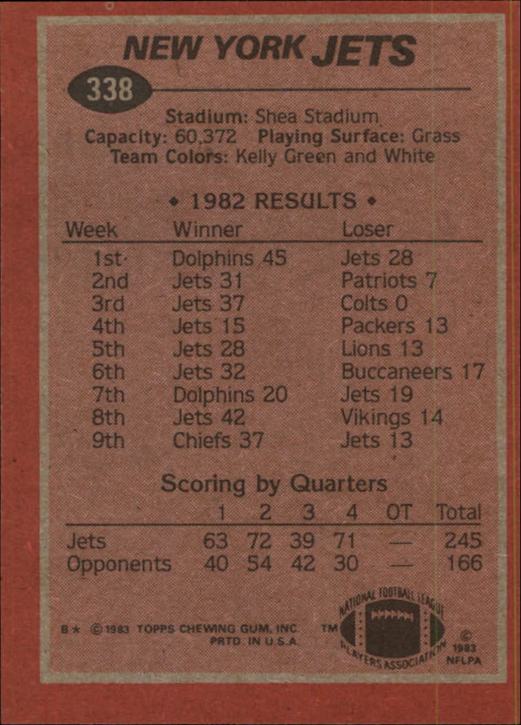 1983 Topps #338 New York Jets TL/Freeman McNeil back image