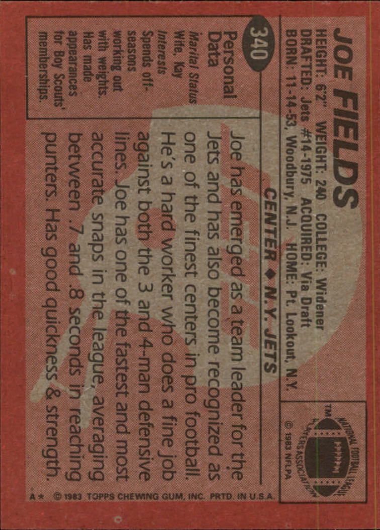 1983 Topps #340 Joe Fields back image