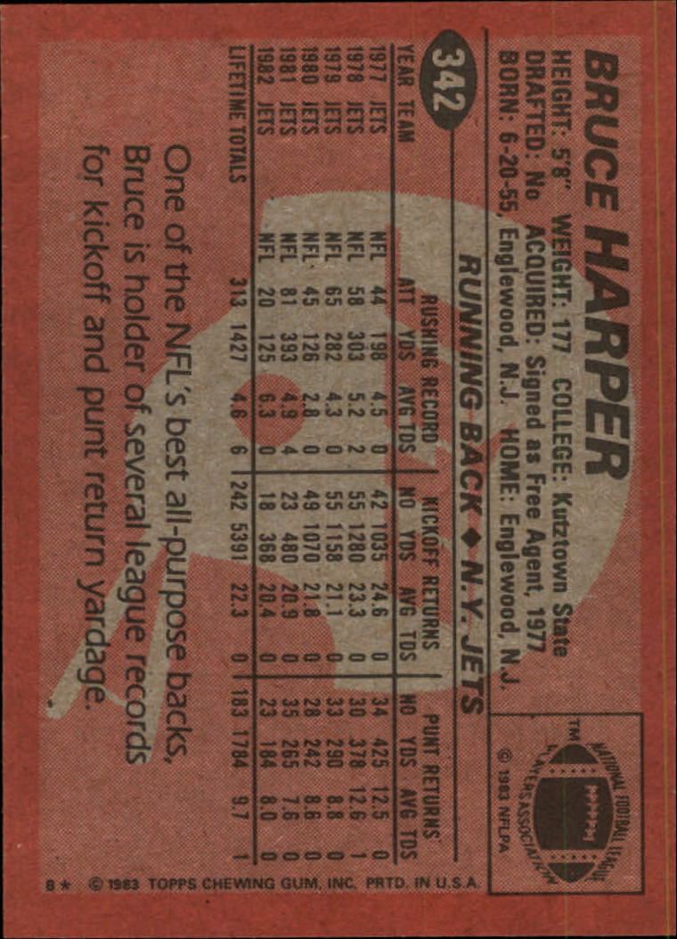 1983 Topps #342 Bruce Harper back image