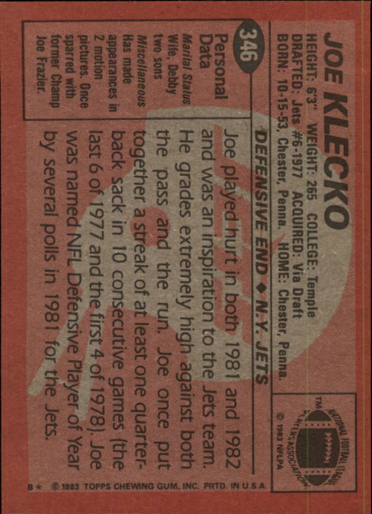 1983 Topps #346 Joe Klecko back image