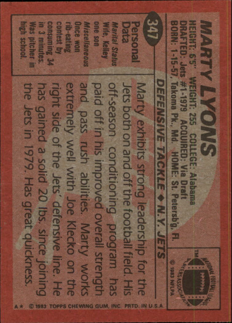 1983 Topps #347 Marty Lyons back image