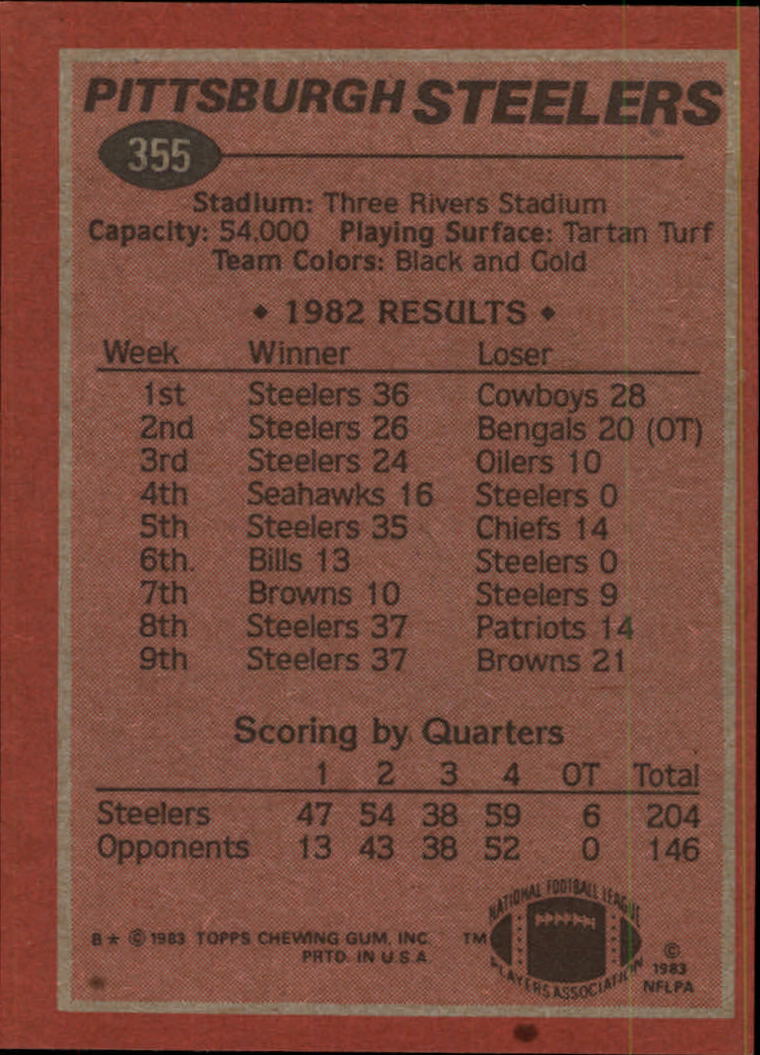 1983 Topps #355 Pittsburgh Steelers TL/Franco Harris back image